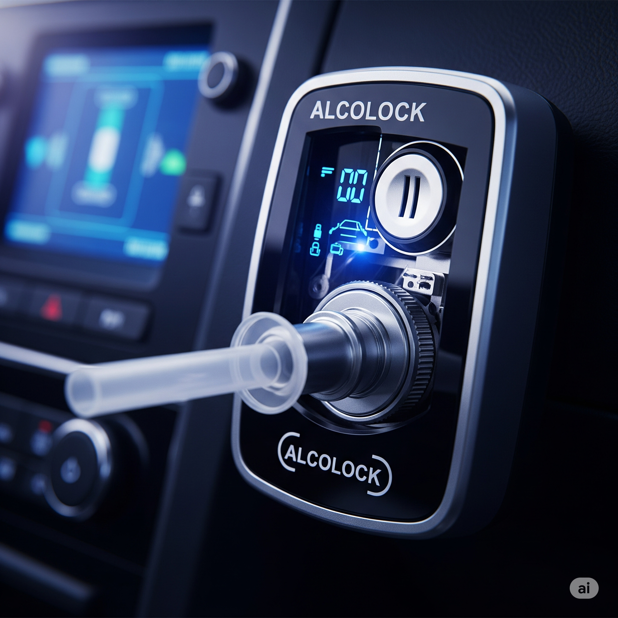 Dispositivo Alcolock installato sul cruscotto di un'automobile.